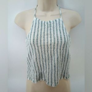 AEO Mint Green White Halter Top Seersucker Type M Cotton Linen